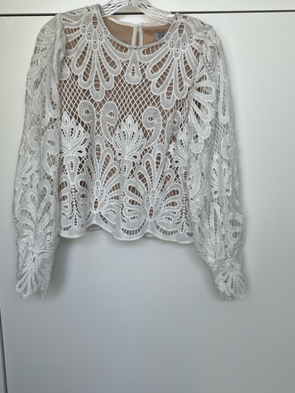 Polagram White Crochet Lace Long-Sleeve Top